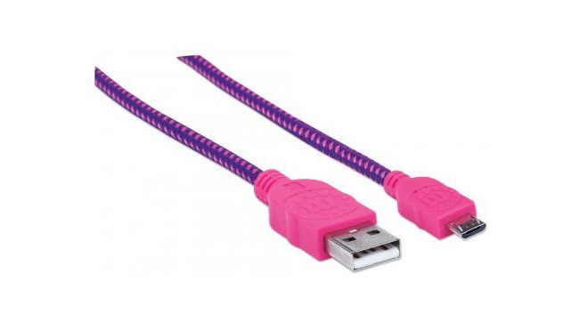 MANHATTAN CABLE CON RECUBRIMIENTO TEXTIL USB 2.0 A MACHO - MICRO USB 2.0 B MACHO 1.8 METROS ROSA-MORADO