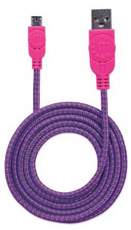 MANHATTAN CABLE CON RECUBRIMIENTO TEXTIL USB 2.0 A MACHO - MICRO USB 2.0 B MACHO 1.8 METROS ROSA-MORADO