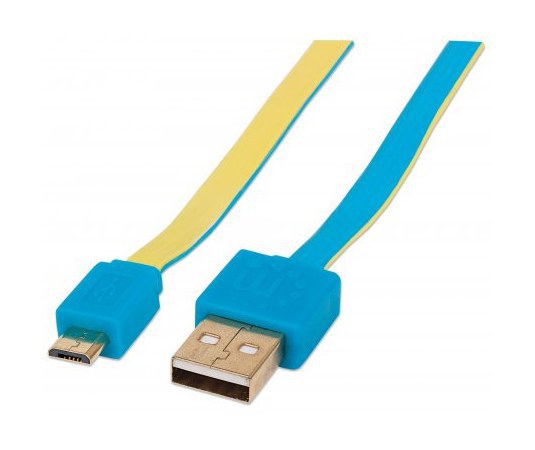 MANHATTAN CABLE PLANO USB 2.0 A MACHO - MICRO USB 2.0 B MACHO 1.8 METROS AZUL-AMARILLO