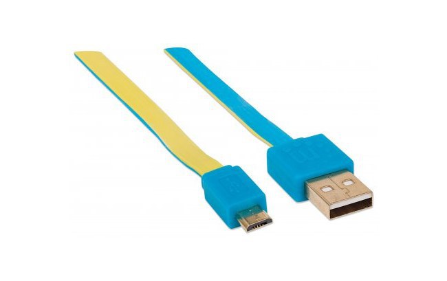 MANHATTAN CABLE PLANO USB 2.0 A MACHO - MICRO USB 2.0 B MACHO 1.8 METROS AZUL-AMARILLO