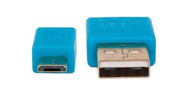 MANHATTAN CABLE PLANO USB 2.0 A MACHO - MICRO USB 2.0 B MACHO 1.8 METROS AZUL-AMARILLO