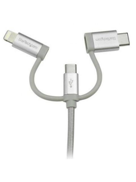 STARTECH  CABLE DE CARGA CERTIFICADO MFI LIGHTNING-USB-C-MICRO USB MACHO - USB A MACHO 1 METRO PLATA PARA IPOD-IPHONE-IPAD
