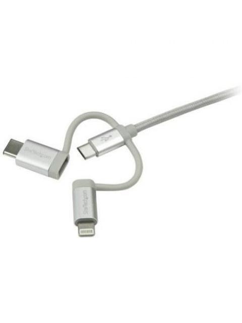 STARTECH  CABLE DE CARGA CERTIFICADO MFI LIGHTNING-USB-C-MICRO USB MACHO - USB A MACHO 1 METRO PLATA PARA IPOD-IPHONE-IPAD