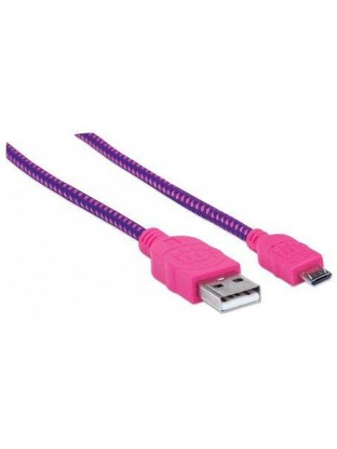 MANHATTAN CABLE CON RECUBRIMIENTO TEXTIL USB 2.0 A MACHO - MICRO USB 2.0 B MACHO 1 METRO ROSA-MORADO