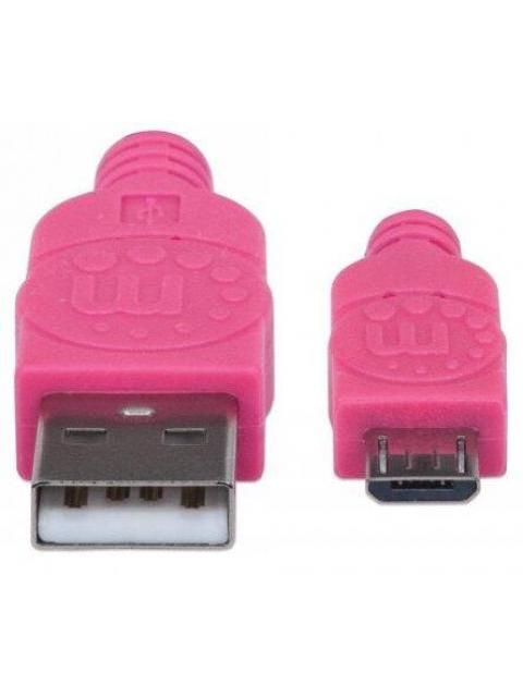MANHATTAN CABLE CON RECUBRIMIENTO TEXTIL USB 2.0 A MACHO - MICRO USB 2.0 B MACHO 1 METRO ROSA-MORADO