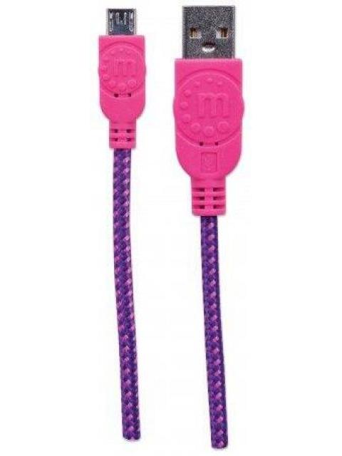 MANHATTAN CABLE CON RECUBRIMIENTO TEXTIL USB 2.0 A MACHO - MICRO USB 2.0 B MACHO 1 METRO ROSA-MORADO