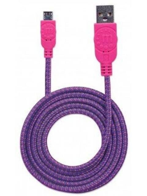 MANHATTAN CABLE CON RECUBRIMIENTO TEXTIL USB 2.0 A MACHO - MICRO USB 2.0 B MACHO 1 METRO ROSA-MORADO