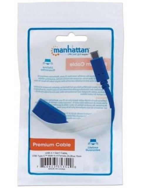 MANHATTAN CABLE USB 3.1 C MACHO - USB 3.0 A HEMBRA 15CM 3A AZUL