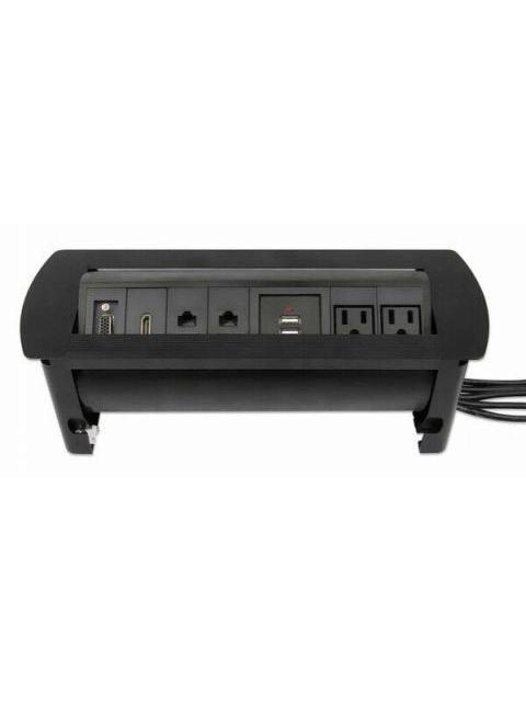 MANHATTAN CAJA PARA MESA 164856 2 PUERTOS + 2X USB NEGRO