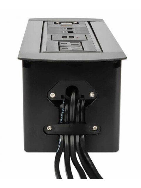 MANHATTAN CAJA PARA MESA 164856 2 PUERTOS + 2X USB NEGRO
