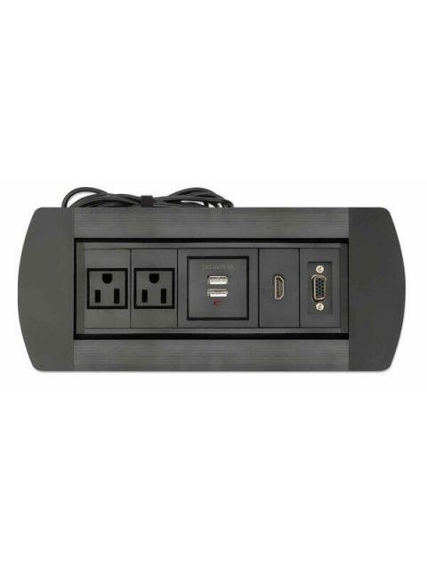MANHATTAN CAJA PARA MESA 164832 2 PUERTOS + 2X USB NEGRO
