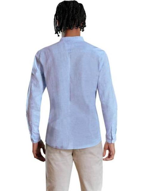 CAMISA REGULAR FIT DE LINO CUELLO MAO MANGA LARGA AZUL HPC POLO
