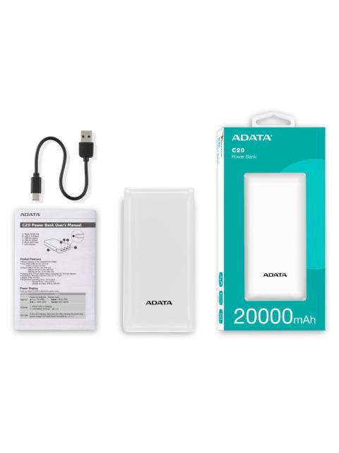 CARGADOR PORTATIL ADATA POWER BANK C20 20.000MAH BLANCO
