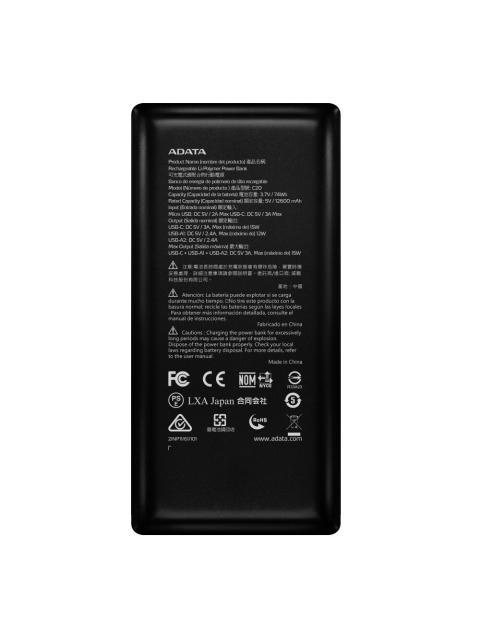 CARGADOR PORTATIL ADATA POWER BANK C20 20.000MAH NEGRO