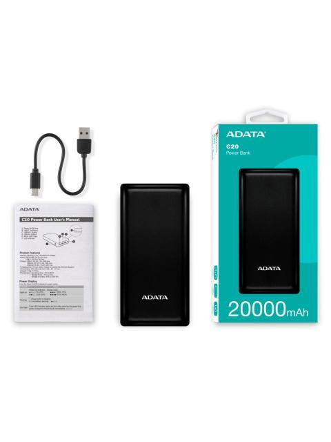 CARGADOR PORTATIL ADATA POWER BANK C20 20.000MAH NEGRO