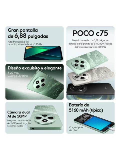 CELULAR XIAOMI POCO C75 256GB ROM 8GB RAM BLACK