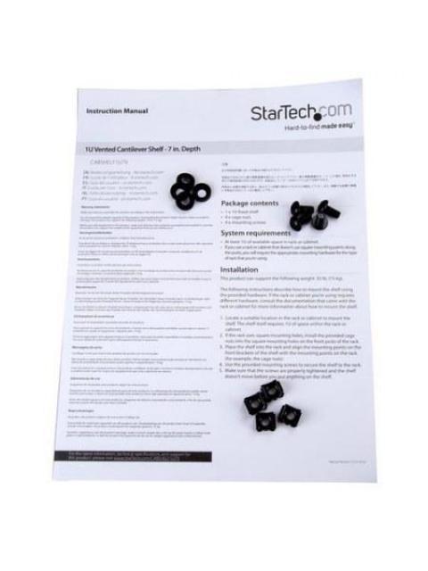 STARTECH  CHAROLA VENTILADA PARA RACK 1U HASTA 20KG NEGRO