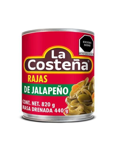 CHILES JALAPEÑOS RAJAS LA COSTEÑA 820 GR