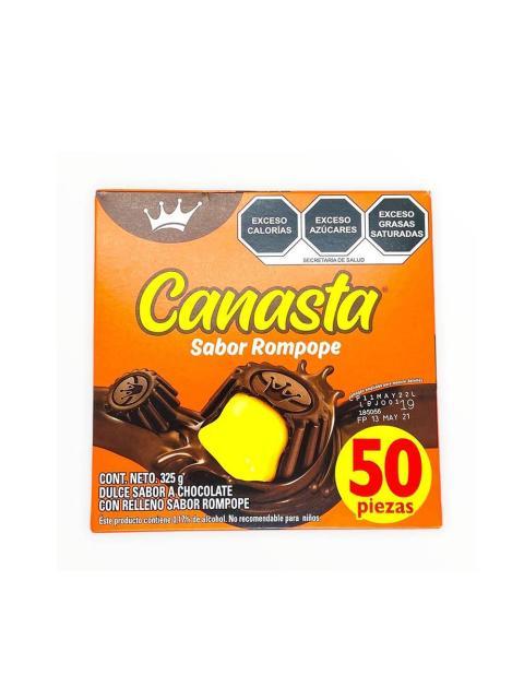 CHOCOLATE CANASTA RELLENO ROMPOPE PAQUETE CON 50 PIEZAS