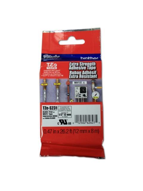 CINTA BROTHER TZES231 NEGRO SOBRE BLANCO 12MM X 8M
