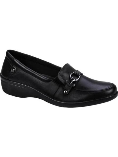 MOCASIN DE PIEL CON HERRAJE NEGRO FLEXI
