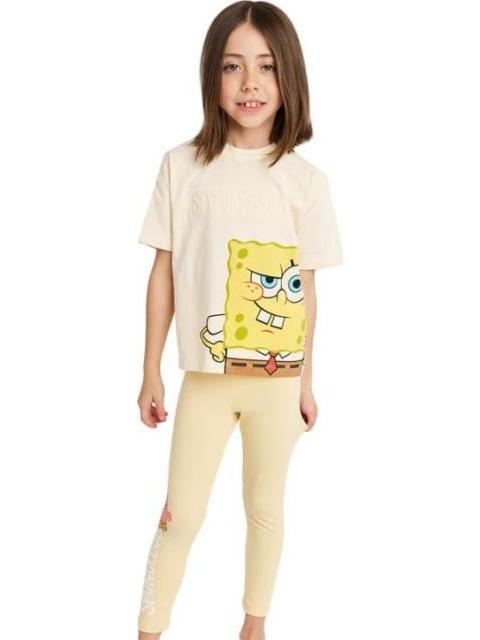 CONJUNTO TRAJE CONJUNTO 2 PZAS PLAYERA Y PANTALON BEIGE BOB ESPONJA