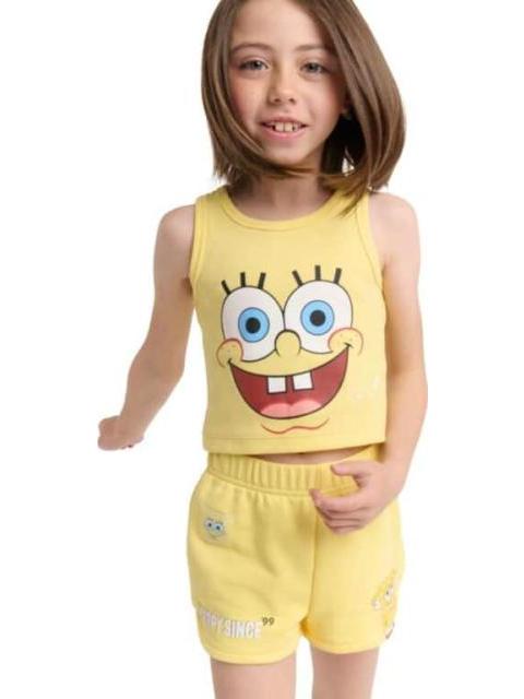 CONJUNTO TRAJE CONJUNTO 2 PZAS PLAYERA Y SHORT AMARILLO BOB ESPONJA
