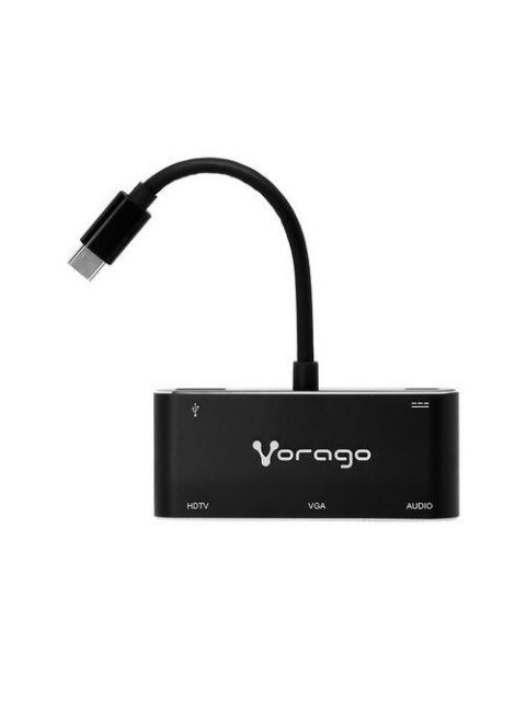 VORAGO ADAPTADOR USB-C MACHO - VGA-HDMI-USB-C-3.5MM-USB-A HEMBRA NEGRO
