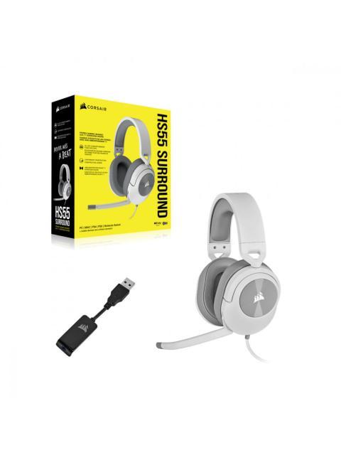 CORSAIR AUDIFONOS GAMER HS55 SURROUND 7.1 ALAMBRICO 1.8 METROS 3.5MM-USB BLANCO