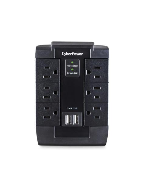 CYBERPOWER SUPRESOR DE PICOS P600WSURC1 6 CONTACTOS 2X USB 1200 JOULES