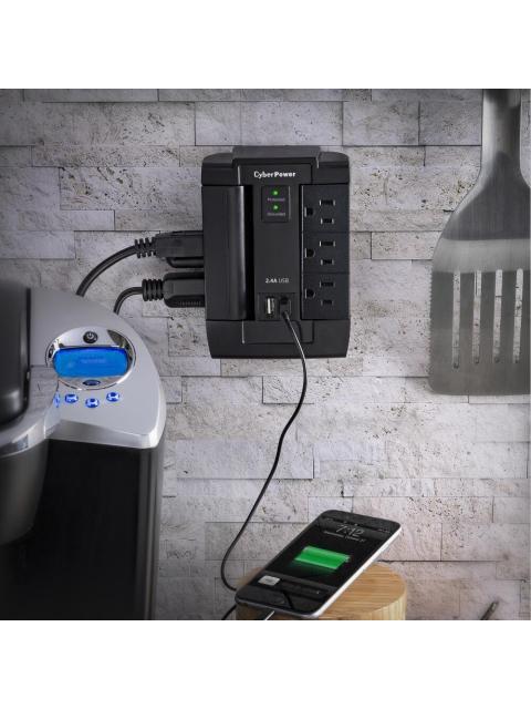 CYBERPOWER SUPRESOR DE PICOS P600WSURC1 6 CONTACTOS 2X USB 1200 JOULES