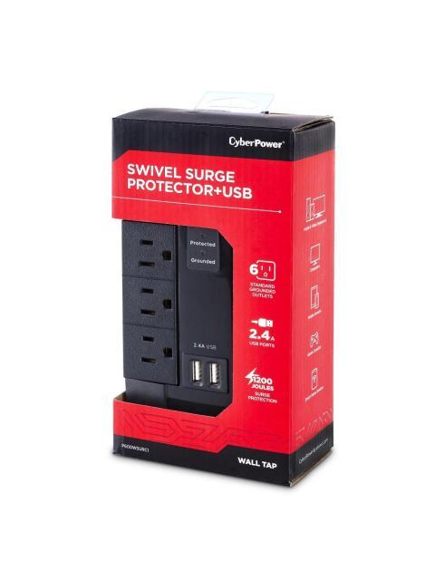 CYBERPOWER SUPRESOR DE PICOS P600WSURC1 6 CONTACTOS 2X USB 1200 JOULES