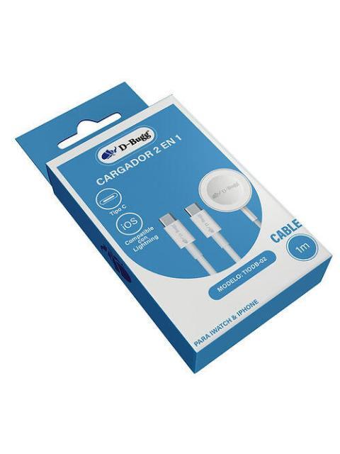 D-BUGG CABLE DE CARGA 2 EN 1 LIGHTNING - CARGADOR INALAMBRICO 1 METRO BLANCO