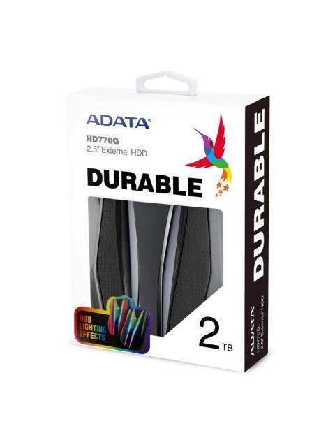 DISCO DURO EXTERNO ADATA HD770G RGB 2.5 2TB USB NEGRO A PRUEBA DE AGUA POLVO Y GOLPES