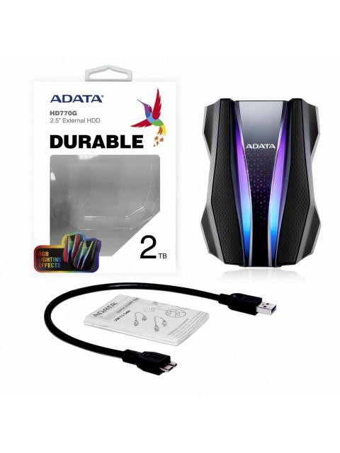 DISCO DURO EXTERNO ADATA HD770G RGB 2.5 2TB USB NEGRO A PRUEBA DE AGUA POLVO Y GOLPES
