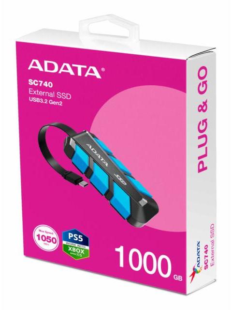 DISCO DURO EXTERNO ADATA SC740 2.5 1TB USB-C 3.1 NEGRO-AZUL RESISTENTE A GOLPES PARA XBOX SERIES X|S