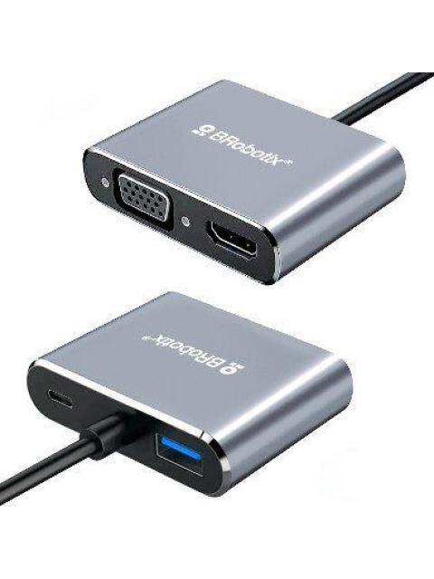 DOCKING STATION DE INTERFAZ 4 EN 1 BROBOTIX 2X USB-C HDMI 2X USB 3.0 VGA PLATA 6000687