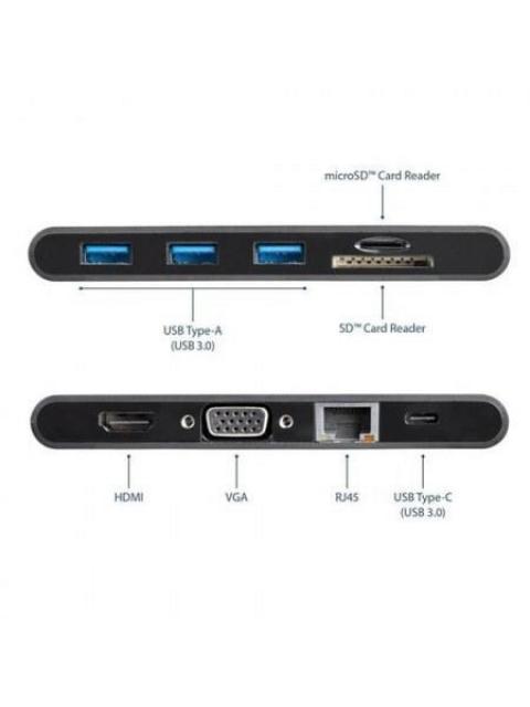 STARTECH  DOCKING STATION USB-C 3X USB A 3.0 1X HDMI 1X VGA NEGRO