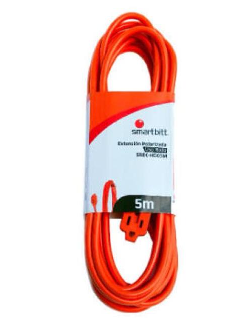 EXTENSION DE USO RUDO SMARTBITT MODELO SBECHD05M 3 CONTACTOS POLARIZADA RETARDANTE DE INCENDIO PARA INTERIOR O EXTERIOR 5 METROS