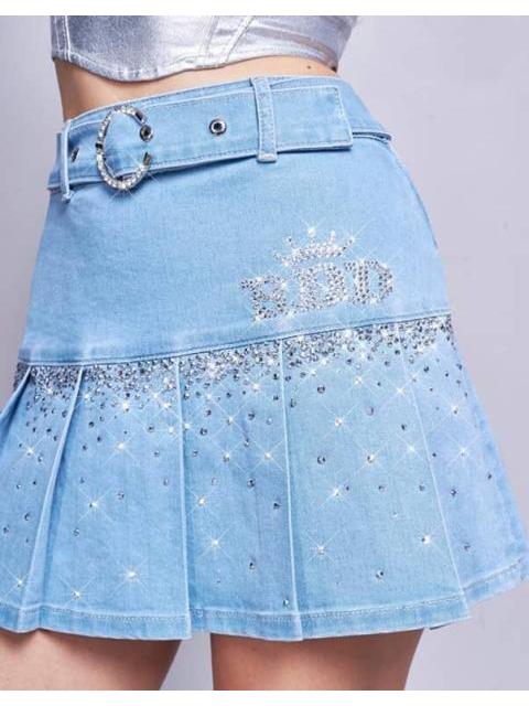 FALDA CORTA PLISADA RBD AZUL SEVEN JEANS