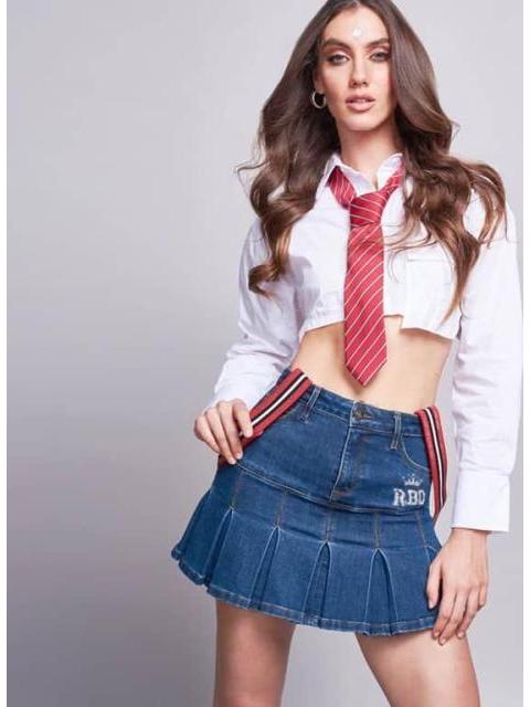 FALDA CORTA PLISADA RBD AZUL SEVEN JEANS
