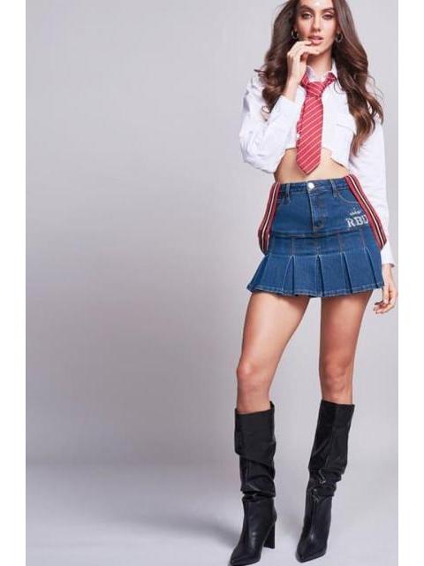 FALDA CORTA PLISADA RBD AZUL SEVEN JEANS