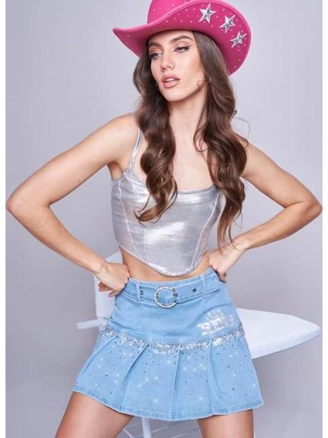 FALDA CORTA PLISADA RBD AZUL SEVEN JEANS