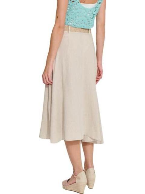 FALDA DE LINO CINTURON DE PAJA BEIGE HOLLY LAND