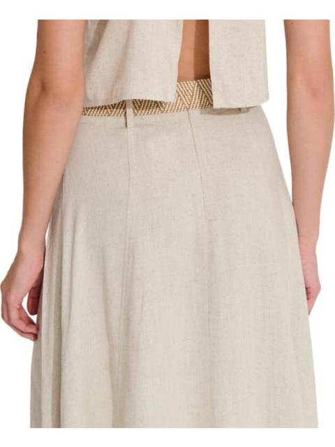 FALDA DE LINO CINTURON DE PAJA BEIGE HOLLY LAND