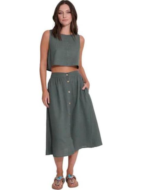 FALDA DE LINO CON BOTONES VERDE HOLLY LAND
