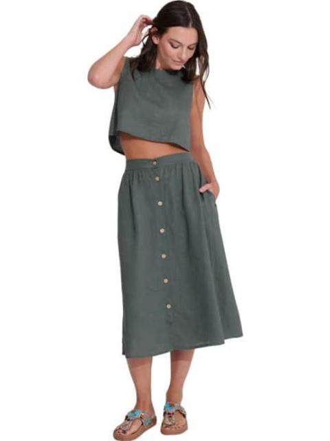 FALDA DE LINO CON BOTONES VERDE HOLLY LAND