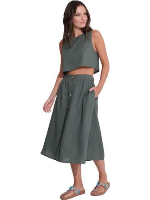 FALDA DE LINO CON BOTONES VERDE HOLLY LAND