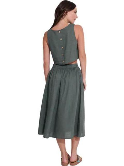 FALDA DE LINO CON BOTONES VERDE HOLLY LAND