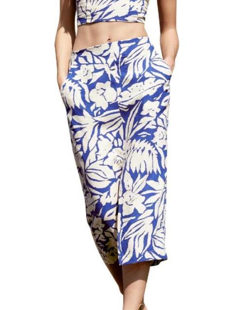FALDA DE LINO ESTAMPADA AZUL HOLLY LAND